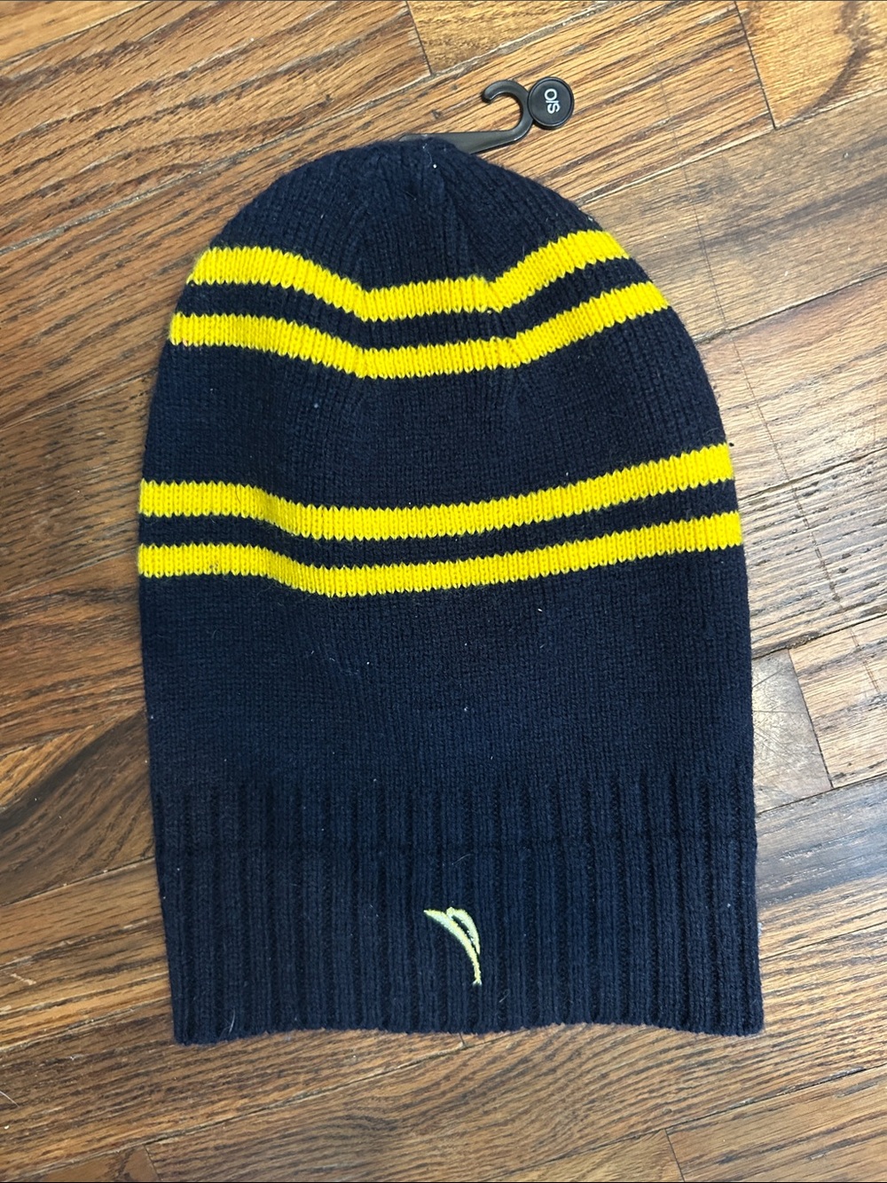 Nautica Navy Beanie with Yellow Stripe Accents